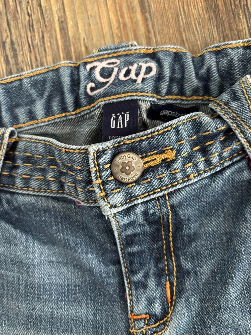 Y2K Baby Gap Denim Stretch Jeans 3T Blue Pink Stitch “Gap 1969” Embroidered ‘06